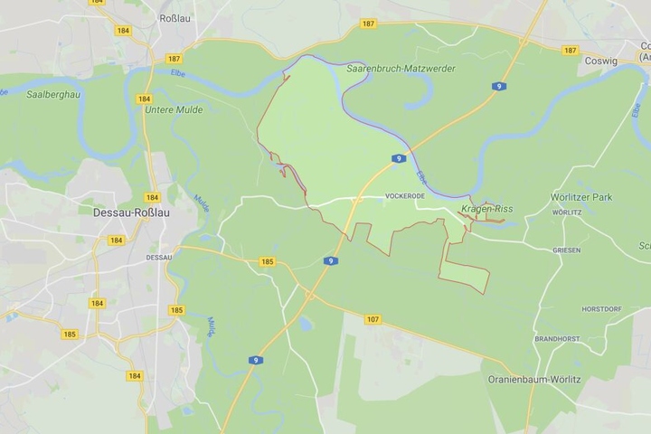 Vockerode befindet sich in Sachsen-Anhalt zwischen Dessau-Roßlau im Westen und Lutherstadt Wittenberg im Osten.