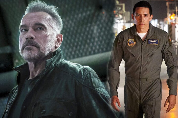 Der neue Terminator (r., Gabriel Luna) ist nicht tot zu kriegen! Muss der alte T-800 (Arnold Schwarzenegger) etwa wieder eingreifen? (Bildmontage)