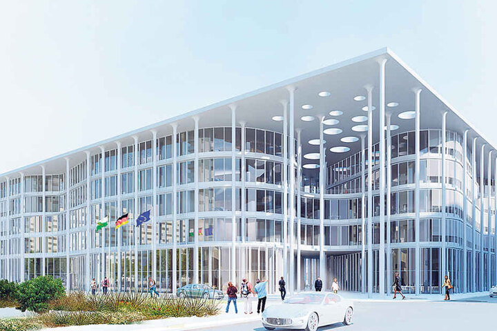 So futuristisch soll die neue SAB-Zentrale in der Leipziger City aussehen.
Kosten: mindestens 110 Millionen Euro.