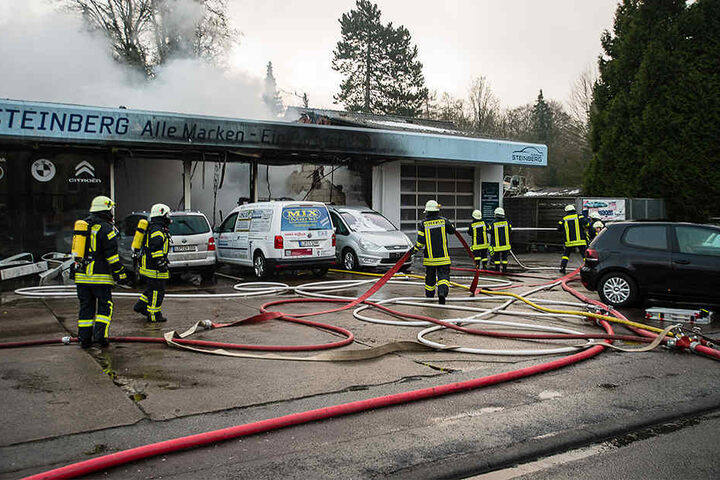 Die Feuerwehr kämpft gegen die Flammen.