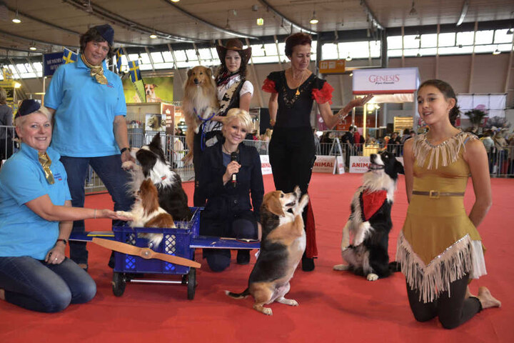 Sichtlich Spaß hatten die Akteure samt ihrer tierischen Begleiter bei der Hundeshow: SWR-Moderatorin Tatjana Gessler (Mitte) führte durch die Show.