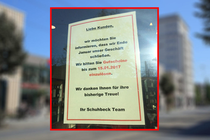 Kurz und knapp informiert ein Zettel über die anstehende Schließung.