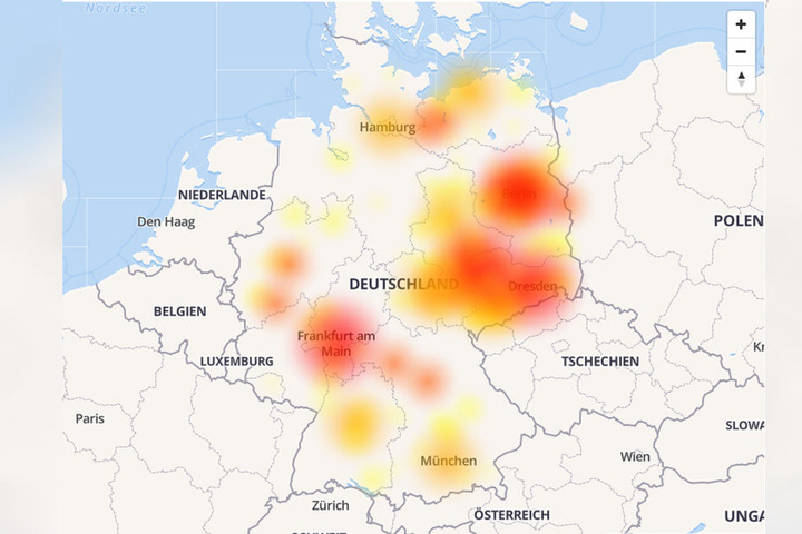 Auf der Karte von allestörungen.de sieht man die bundesweite Störung.