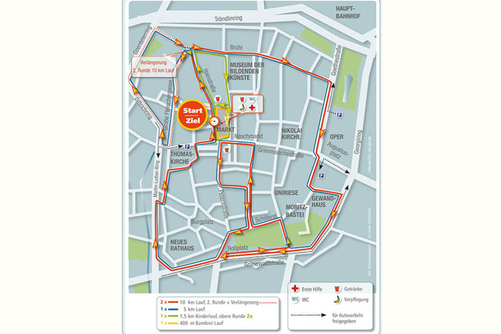 Die Streckenführung des Stadtlaufs und daraus resultierende Verkehrseinschränkungen.
