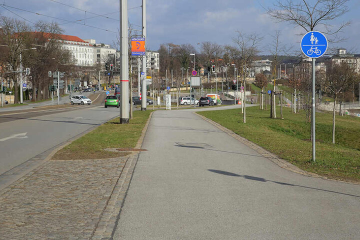 An dieser Stelle der Bautzner Straße, kurz vor der Waldschlößchenbrücke,
wollte der Honda-Fahrer auf die Straße.