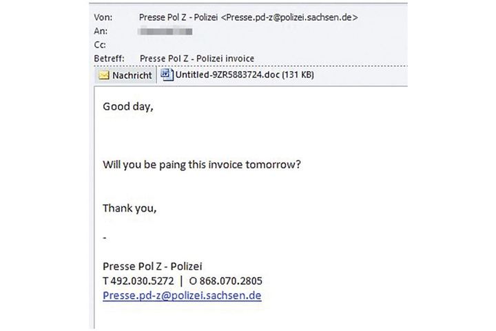Solche Mails werden derzeit im Namen der Zwickauer Polizei verschickt - die Behörde weiß nur nichts davon.