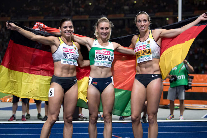 Grund zur Freude: Pamela Dutkiewicz (26) und Cindy Roleder (28) holten Silber und Bronze über die 100 Meter Hürden.