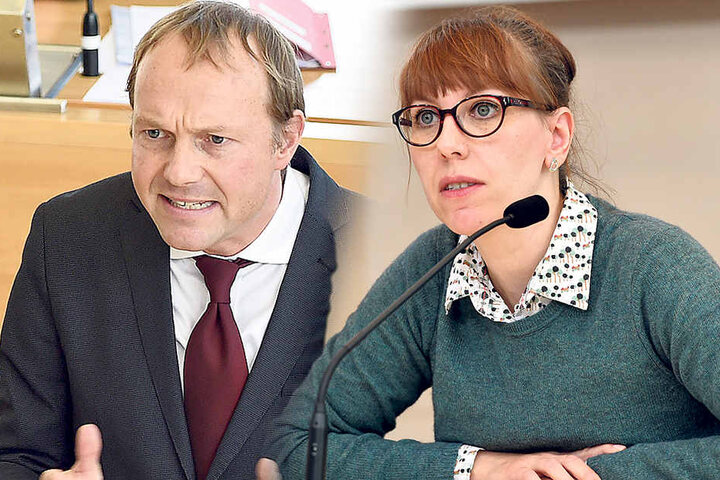 Grünen-Fraktions-Chef Wolfram Günther (45): "Kretschmer verspricht viel, hält aber wenig." - Katja Meier (39, Grüne) fordert mehr Ehrlichkeit vom Ministerpräsidenten.