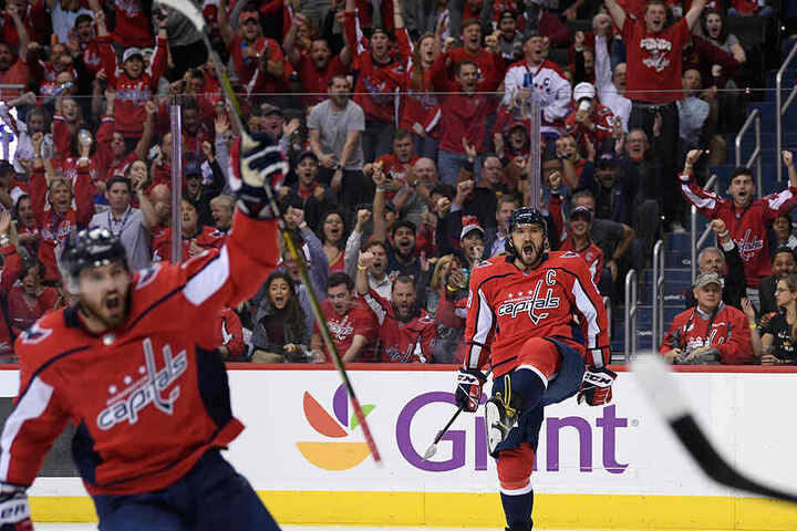 Die Washington Capitals, das Lieblings-Team des Porno-Stars jubeln über ein Tor.