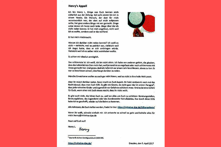 Opfer Henry (17) appelliert an alle Opfer, sich Hilfe zu suchen.