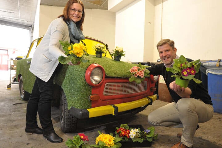 Zwickau blüht auf: Am Robert-Schumann-Denkmal grüßen bereits viele bunte
Blumen. Mitarbeiter des Garten- und Friedhofsamtes pflanzen bis nächste Woche
insgesamt 23.000 Blumen im Stadtgebiet.