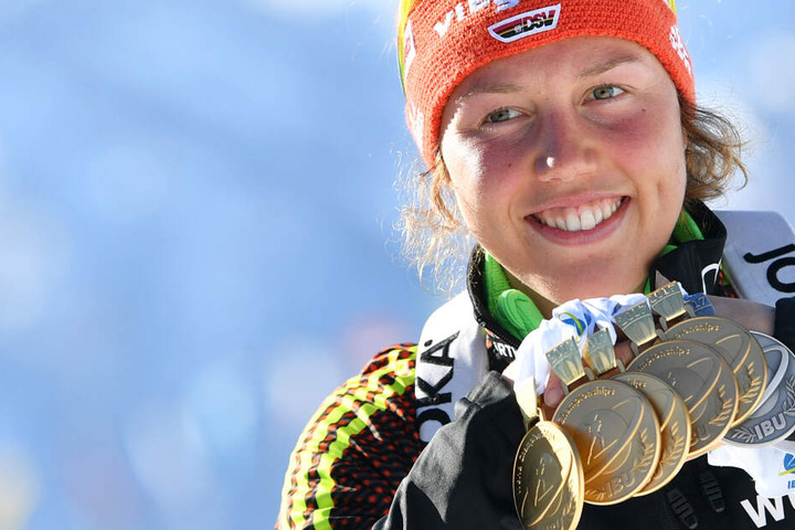 Insgesamt errang Laura Dahlmeier bei Großereignissen 18 Mal Edelmetall für den DSV.