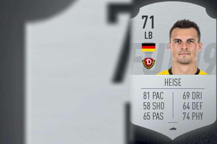 Das ist die Spielerkarte von Philip Heise aus dem Video-Spiel "Fifa 19".