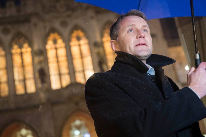 Björn Höcke trat als Hauptredner bei der Kundgebung unter dem Motto "Baugenehmigung - Nein Danke! Keine Moschee in Erfurt" auf.