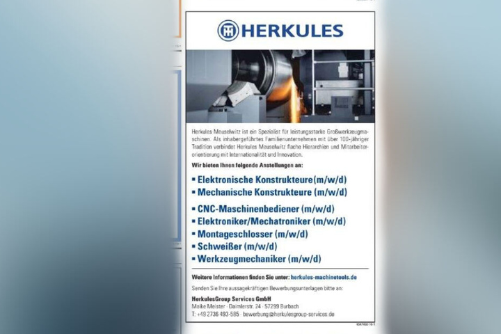 Mit dieser Stellenanzeige sucht die Herkules-Gruppe, welche die Union in Chemnitz abwickelte, nach Mitarbeitern für Meuselwitz.