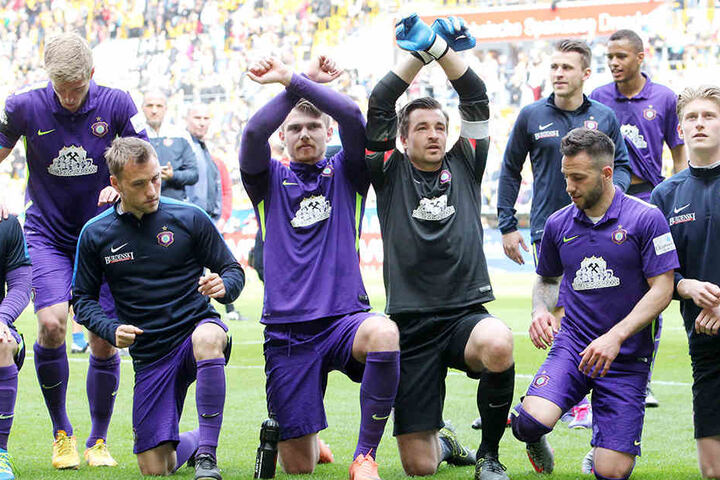 Aue feierte dieses Jahr schon zweimal im DDV-Stadion, den 3:0-Sieg im Landespokal und das 1:1 in der Meisterschaft.