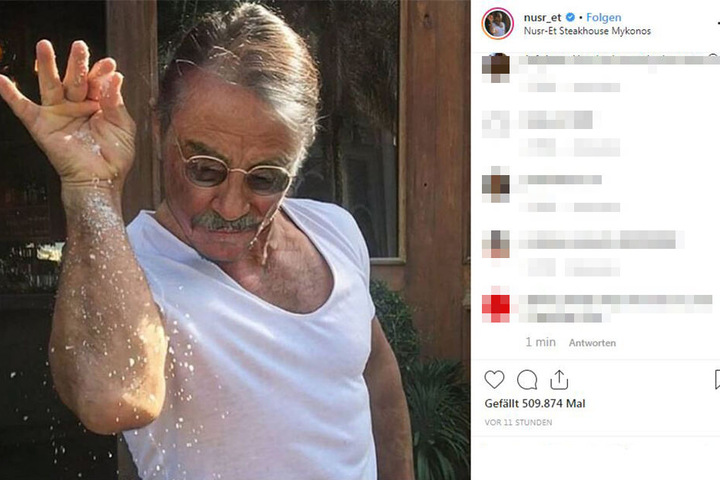 Auch deutlich ergraut hat "Saltbae" das würzen seiner Speisen noch voll drauf.