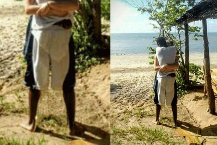 Der User BustyJan retuschierte die Beine der Frau einfach weg: Und siehe da. Plötzlich sieht die Hose des Mannes weiß-grün aus.