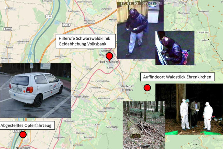 Die Grafik der Polizei zeigt die verschiedenen Tatorte im Fall der ermordeten Frau.