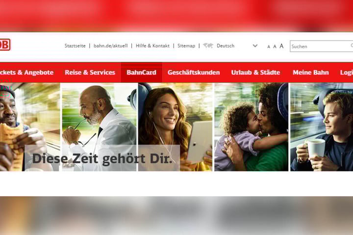Unter anderem mit Promi-Koch Nelson Müller (links), Moderatorin Nazan Eckes (Mitte) und Ex-Rennfahrer Nico Rosberg (rechts) wirbt die Bahn derzeit auf ihrer Internetseite.