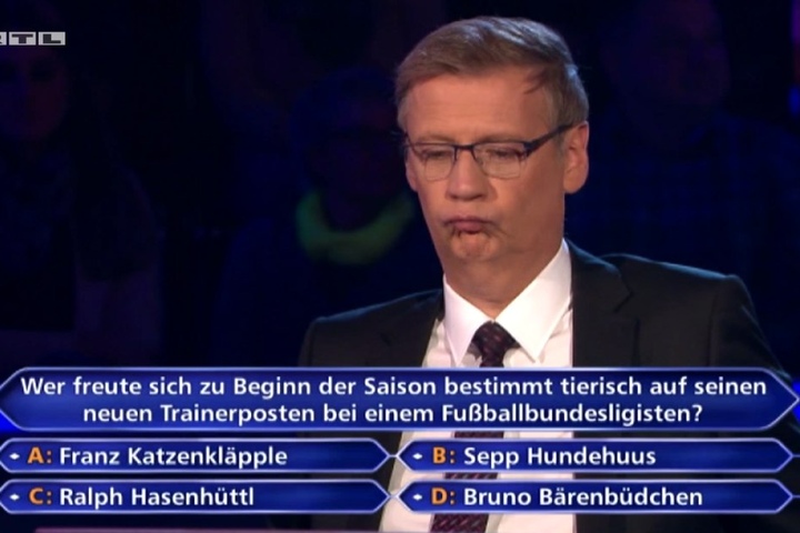 Die Reaktion von Günther Jauch auf die Antwort seines Kandidaten.