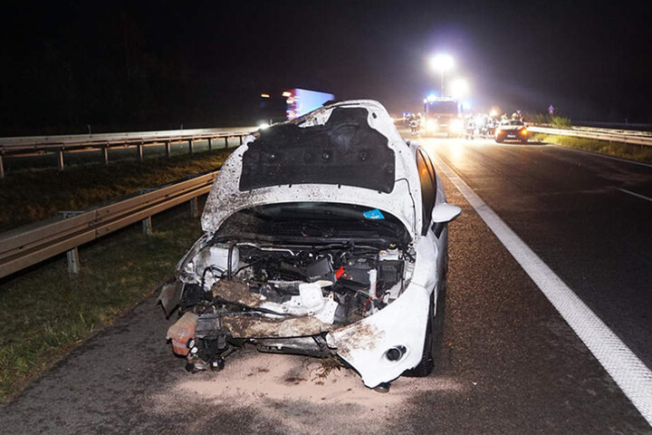 Der erste Unfallwagen ist ein Totalschaden. Die Fahrerin überstand den Crash mit dem Wildschwein mit leichten Blessuren.