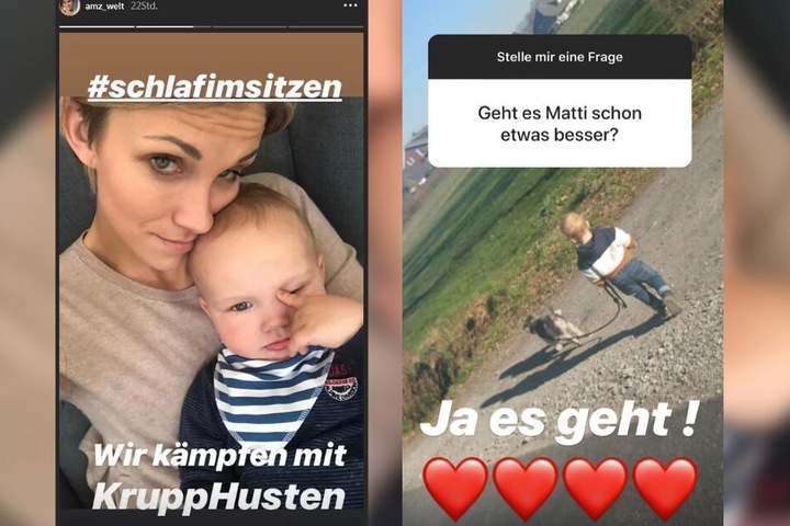 Mit dicken Augenringen sitzt die Sängerin nachts mit dem kranken Matti auf dem Sofa.