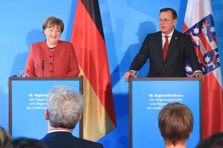 Merkel und Ramelow auf der abschließenden Pressekonferenz.