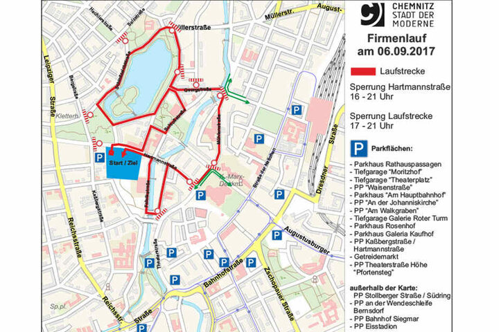 Übersicht über Sperrungen und die Laufstrecke.