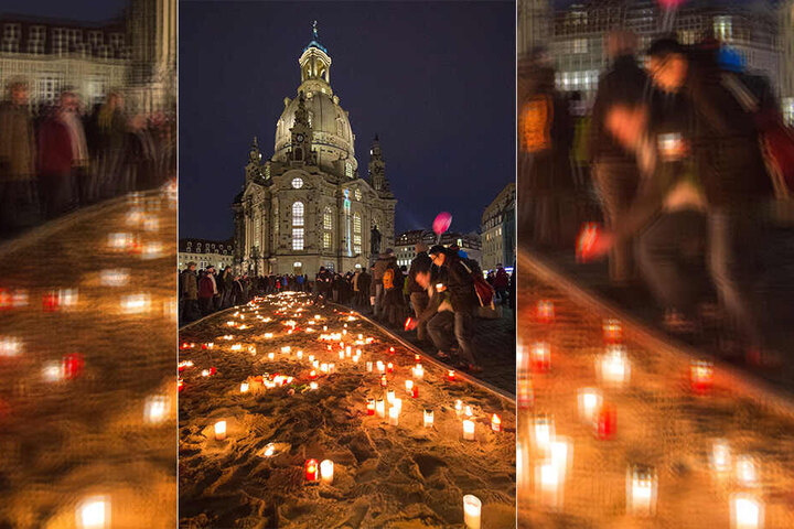 Am Neumarkt vor der Frauenkirche können wieder Kerzen angezündet werden.