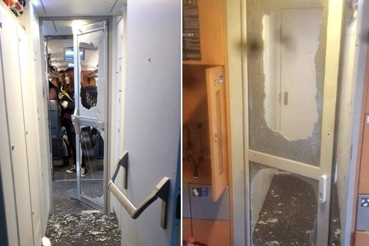 Die Scheibe war nach der Attacke völlig zerstört.