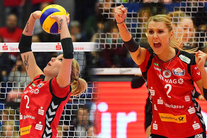 Die Sportlerin verteilt die Bälle bei Volleyball-Bundesligist Dresdner SC.