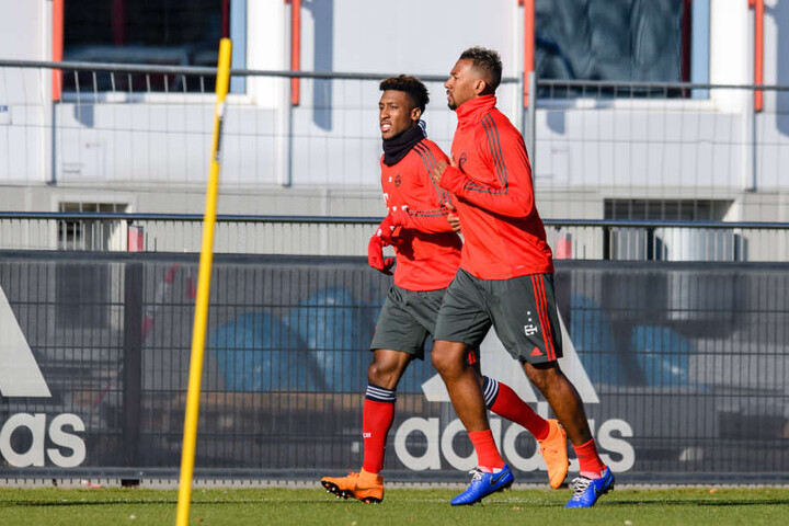 Boateng trainiert mit FC Bayern Kollege Coman (l.) in München.