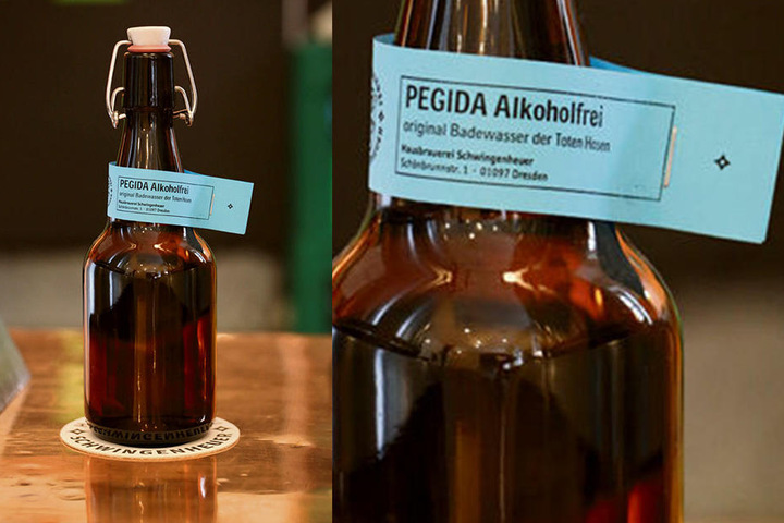 Den Erlös der Flasche "Pegida alkoholfrei" will er an Dresden Nazifrei spenden.