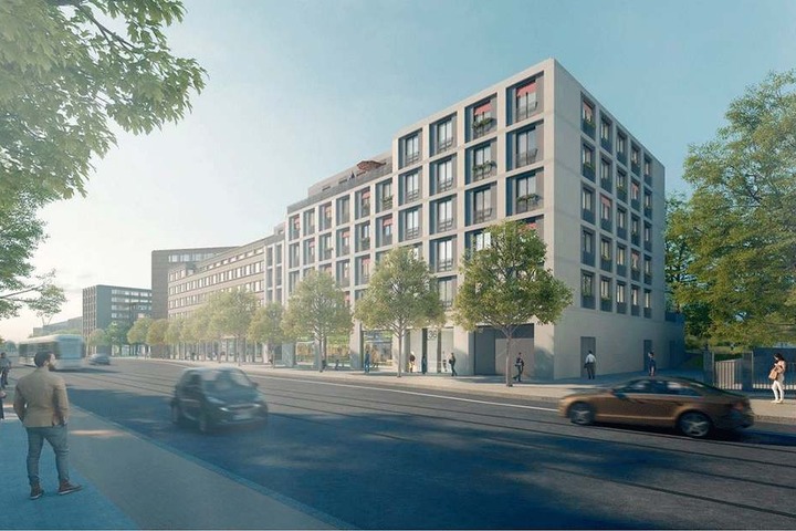 Die Grafik zeigt im Vordergrund ein Bauprojekt mit 38 Wohneinheiten an der Nürnberger Straße.