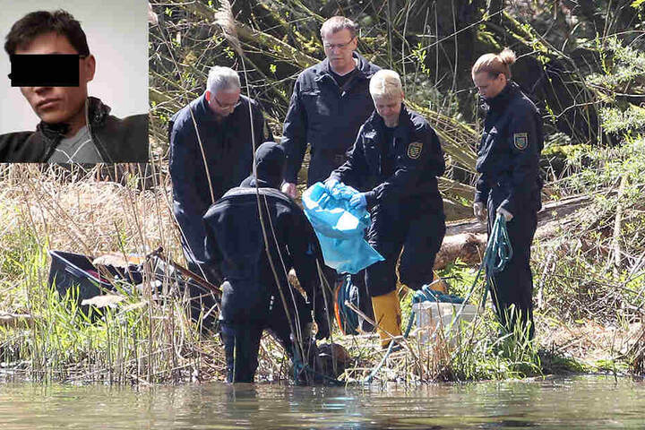 Im April 2016 bargen Polizeitaucher Leichenteile aus dem Elsterbecken. Jetzt gestand Dovchin D. (kleines Foto) den Mord an Maria D. (43).