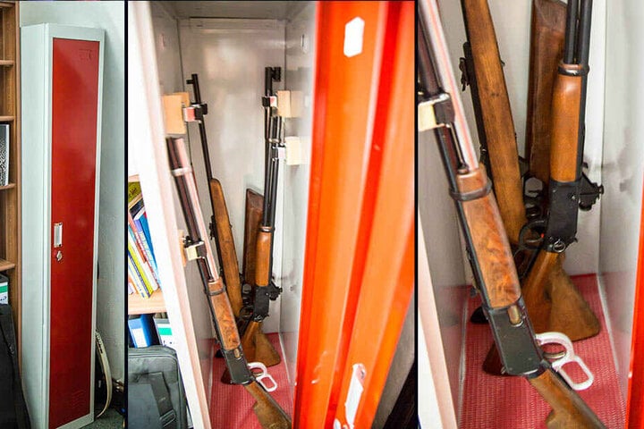 Aus diesem massiven Waffenschrank klauten die Einbrecher drei Luftgewehre.