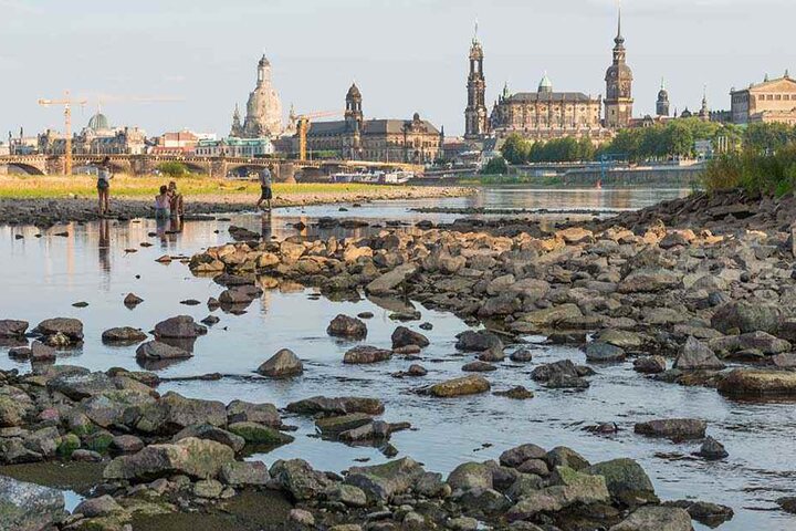 Die Elbe hat einen so niedrigen Wasserstand, dass sie derzeit eher wie ein Bach aussieht.