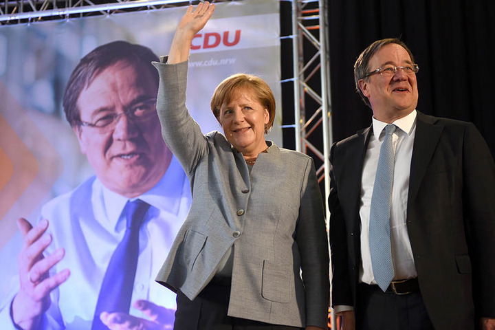 Beide im CDU-Wahlkampf: Angela Merkel als Kanzlerkandidatin und Armin Laschet als NRW-Kandidat.