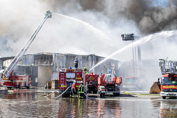 Vier Hallen wurden bei dem Feuer in Mitleidenschaft gezogen.