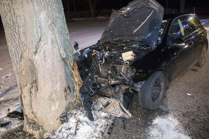 Der Aufprall war so heftig, dass sich der Baum mehrere Zentimeter in den VW bohrte.