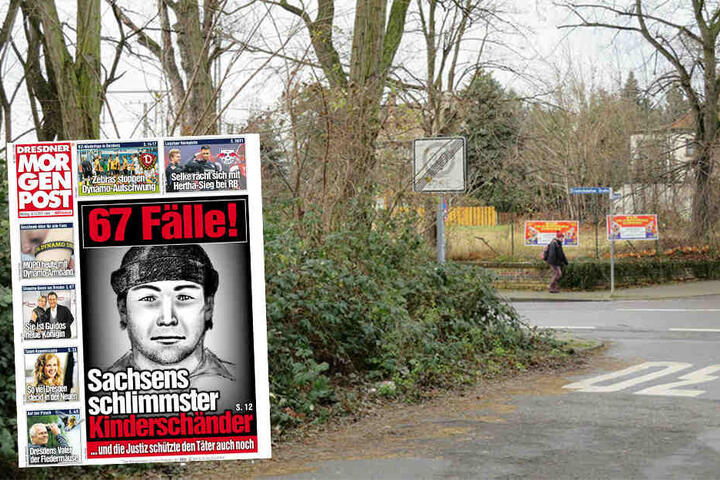 An dieser abgelegenen Straßenecke zerrte der Angeklagte ein Mädchen ins Gebüsch und vergewaltigte es. Anschließend wurde mit diesem Phantombild nach ihm gesucht.