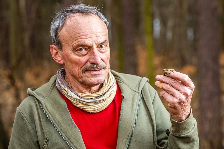 Ehrenamtler Lothar Edelmann (76) mit einer geretteten Kröte.