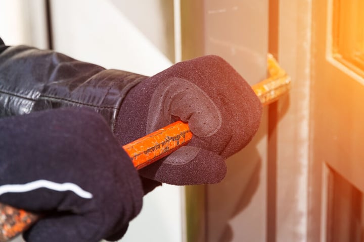Zuvor hatte der Dieb die Haustür aufgebrochen, um sich Zugang zu verschaffen.