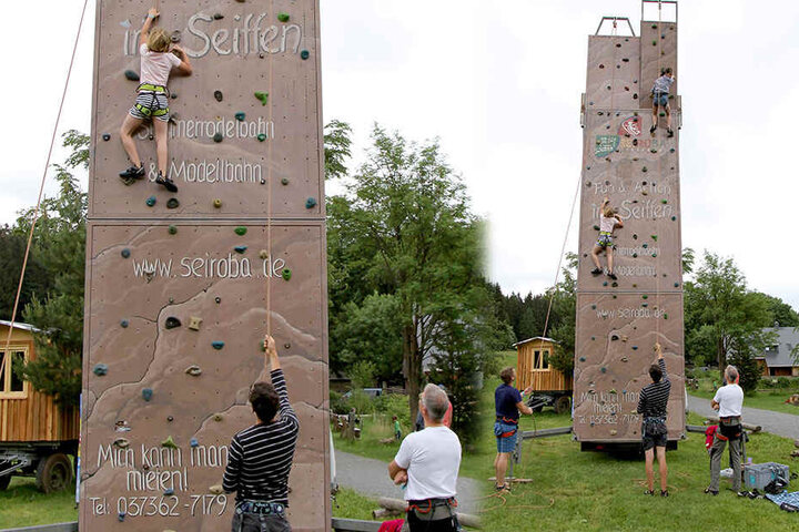 In der grünen Idylle des "Kleinen Vorwerks" in Sayda erholen sich die Familien beim Klettern und Spielen an der frischen Luft.