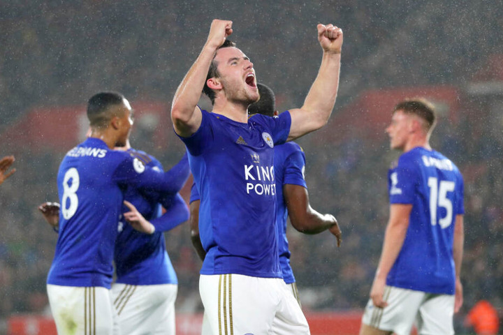 Ben Chilwell von Leicester City feiert sein Tor, das erste im gesamten Spiel.