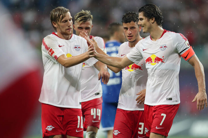 Auch Kevin Kampl (2.v.l.), Diego Demme (2.v.r.) und Marcel Sabitzer (rechts) fehlten am Mittwoch beim Training.