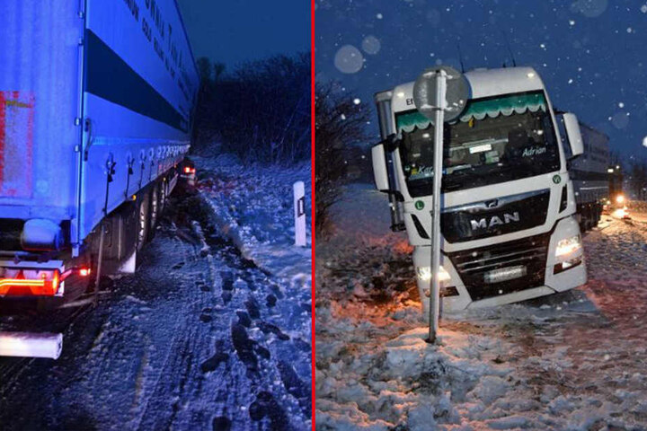 Der Lastwagen musste von einem Bergungsdienst aufgestellt werden.