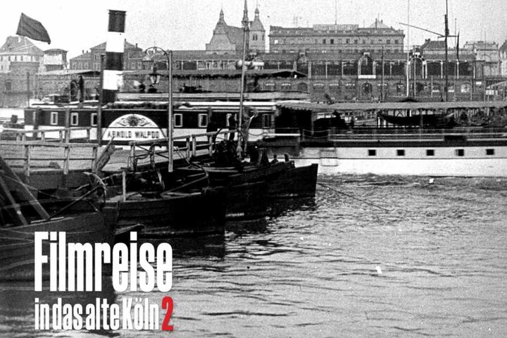 Filmszene zeigt Schaufelraddampfer in Köln im Jahr 1896.