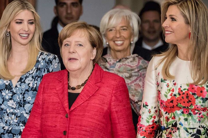 Ivanka Trump, (li) neben der Bundeskanzlerin Angela Merkel (CDU), IWF-Direktorin Christine Lagarde sowie der niederländischen Königin Maxima (re.).